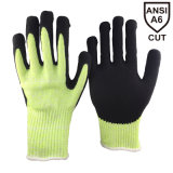 Nmsafety 13 Gauge Nylon & Hppe & Steel Fiber Palm Coated Sandy Nitrile ANSI 6 Cut Resistant Glove
