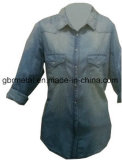 Ladies' 100% Cotton Denim Long Sleeve Shirt WH1012
