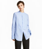 Straight-Cut Shirt in Premium Cotton Poplin with Henley Collar
