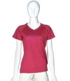 Lady 100% Cotton Red V Neck Printing T-Shirt
