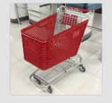 Nice Quality 180L Handle Wheels Plastic Shopping Cart and Baby Seats, Packing Use Air Bubble Film (YD-T6)