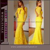 Yellow Floral Lace Sweeping Mermaid Evening Wedding Dress (T6831)
