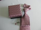 Pink Colour Check Design Men's Fashion Necktie with Gift Box