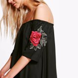 Fashion Women Casual Loose Sexy Flower Embroidery Party Tube Dress
