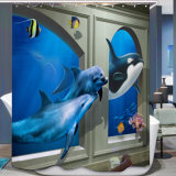 Whale Digital Printing Waterproof Polyester Fabric Bathroom Shower Curtain (07S0024)