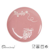 Pink Color with White Silk Screen Butterfly Salad Plate