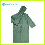 Green PVC Polyester PVC Long Safety Raincoat (Rpp-044)