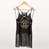 Direct Factory Ladies Embroidery Sleeveless Tank Top with Tassels