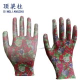 Women's Flower Nylon Colored Nitrile Garden Gloves with Ce