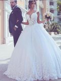 Cap Sleeves Bridal Ball Gown Lace Beads Wedding Dress Wdo79