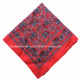 China Factory Produce Customized Logo Print Red Paisley Cotton Square Scarf