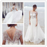 Cap Sleeves Party Prom Gowns Beading Beach Wedding Evening Dress Te1522