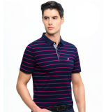 Men Striped Short Sleeve 95%Cotton5%Spandex Polo Shirts with Embroidery Logo