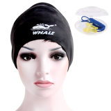 Black Large Customized Silicone Swim Cap with Ear Guard (CAP-1102)