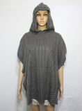 Lady Fashion Acrylic Knitted Hooded Winter Shawl Poncho (YKY4491)