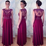 Wine Lace Bridesmaid Mother Formal Gowns Chiffon Evening Dresses Z1060
