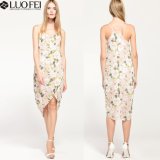 High Quality Lady Summer Rose Print Wrap Dress Hi-Low Design