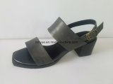 Lady Waxed Leather Flat Head and Square with Simple Casual Sandals