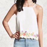 Ladies Fashion Embroidered Flowers Backless Camisole Blouse