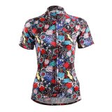Muticolor Flowers Dotted Short Sleeve Cycling Shirts Women's Cycling Jerseys Sport Outdoor Breathable Collared