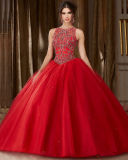 Beading Red Tulle Quinceanera Dress Crystal Ball Gown Yao28