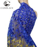 Fashion Design Royal Blue Mixed Yellow Textile 3D Lace Fabric for Lady