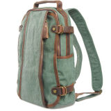 Stock Wholesale Canvas Genuine Leather Daypacks Rucksack School Backpack Bag