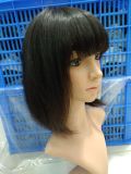 Black Short Bob Human Hair Wigs for Women with Fringes