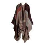 Women's Color Block Open Front Blanket Poncho Geometric Cashmere Cape Thick Warm Stole Throw Poncho Wrap Shawl (SP215)