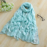 Plain Color Polyester Viscose Lady Shawl with Embroidery (HT02)