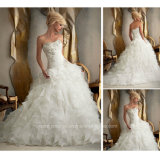 Modern Embroidary Beading Layer Pleating Ball Gown Wedding Dress