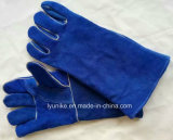 Blue Long Welding Leather Hand Protection Gloves