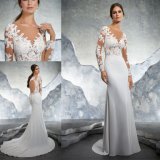 Sexy Long Sleeve Lace Satin Mermaid Ladies Women Bridal Gowns Wedding Dress (5609)