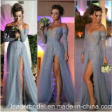 Silver Blue Party Dress off Shoulder Long Sleeves Prom Evening Dress Z204