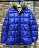 Fashion New Men Long Contrast Padded Jacket with Fake Fur Hood