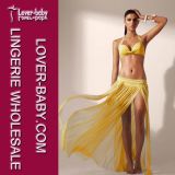 Elegant Beach Wrap Yellow Mesh Maxi Skirt Woman Skirt (L38247-1)