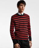 Men Round Neck Long Sleeve Sweater Striped Pullover