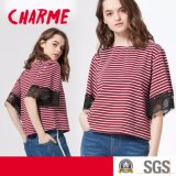 Fashion Coloured Striped Single Jersey T-Shirt with Lace