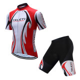 Custom Red White Short Sleeves Sublimated Cycling Jersey and Shorts with Good Quality