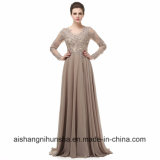 Elegant Long A-Line V-Neck Chiffon Lace Beaded Long Evening Dresses
