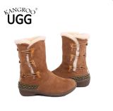 Winter Wedge Shoes Sheepskin Boots for Women in Chestnut