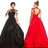 A-Line Long Sleeve Evening Dress High Collar Court Taffeta Prom Dress W147199