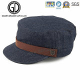 2016 High Quality Washed Denim Army Hats Military Cap with Leather Belt