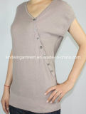 Women Knitted V Neck Short Sleeve Cardigan with Buttons (11SS-188)