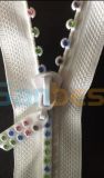 Colorful Diamond Resin Diamond Zipper with White Tape