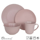 Embossed Pink Color Ceramic Stoneware Dinner Set