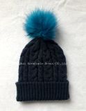 Hot Selling Fashion Cable Knitting Hat with Fur Pompom (JTB203)