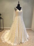 Long Sleeve Lace A Line Evening Prom Party Bridal Wedding Dress