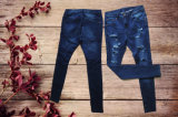 Mazarine and Broken Washing with V-Shape Back Pocket Lady Jeans (HDLJ0001-17)