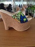 African Printed Fabrics Wedge Heel Women Sandals (Hs06-03)